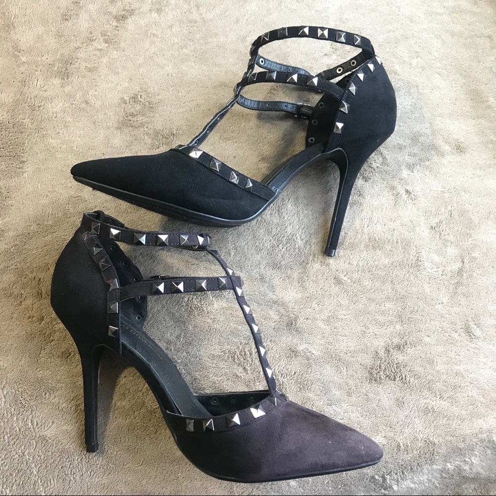 🌵 Black Studded Double Strap Heels Size 10